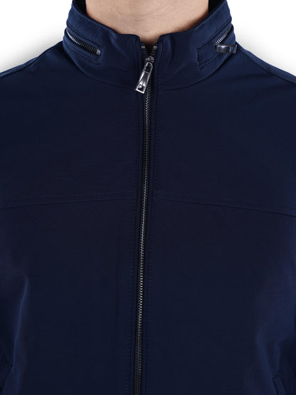 Navy Blue Solid Polyester Jacket