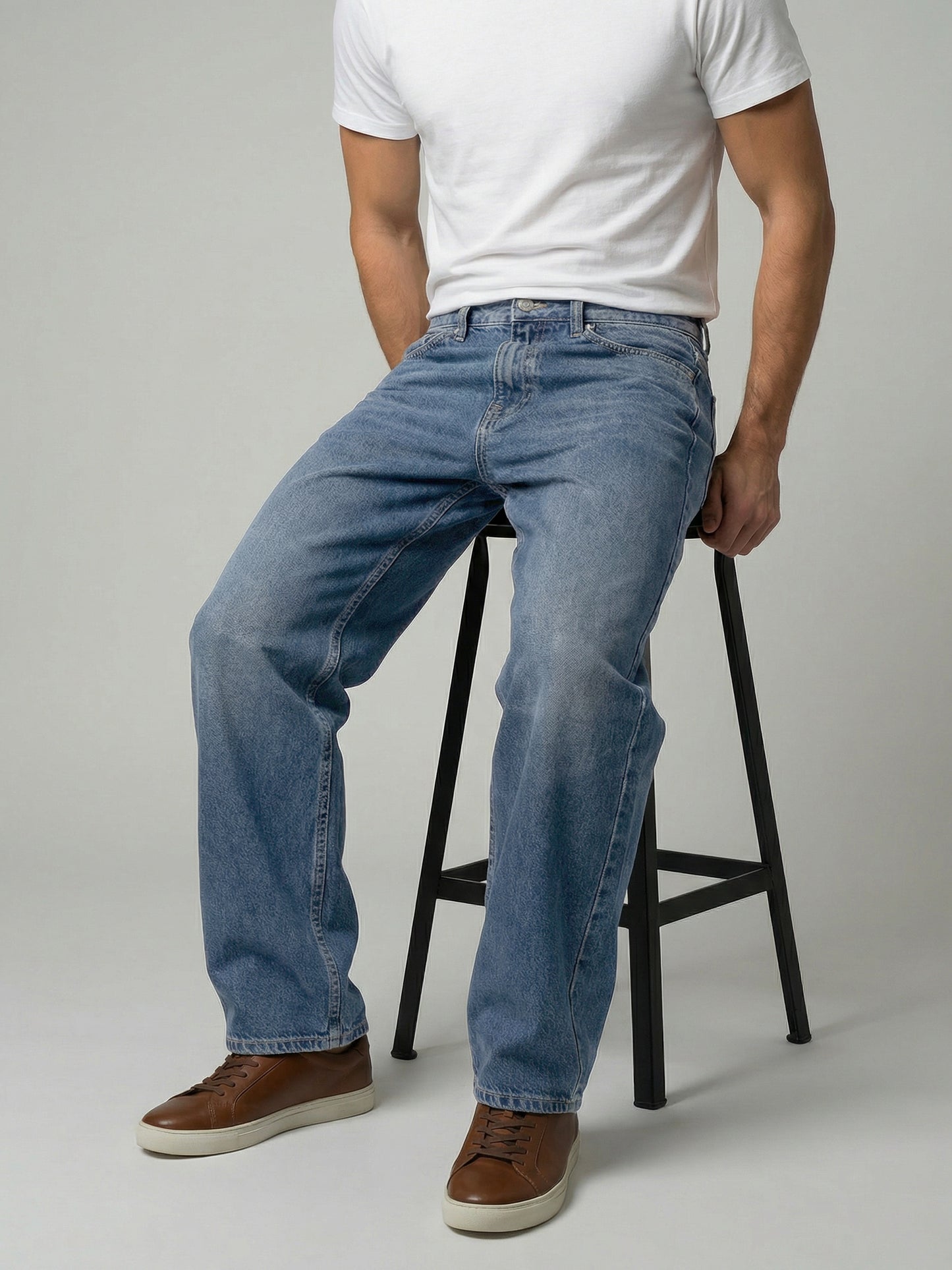 Celio Mens Blue Twill Baggy Fit Cotton Jeans