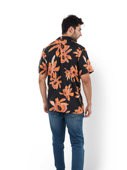 Orange Printed Viscose Shirt