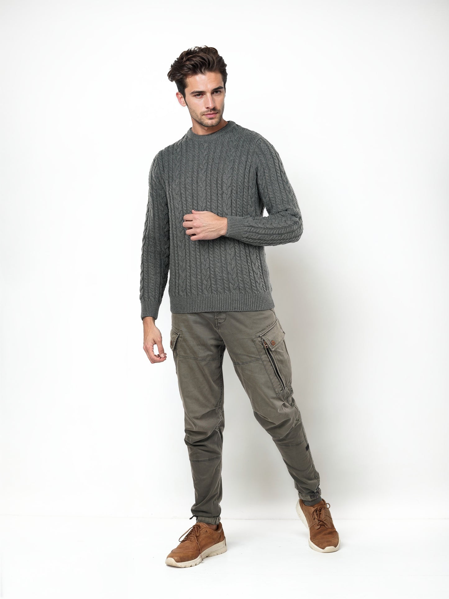 Khaki Solid Cotton Sweater