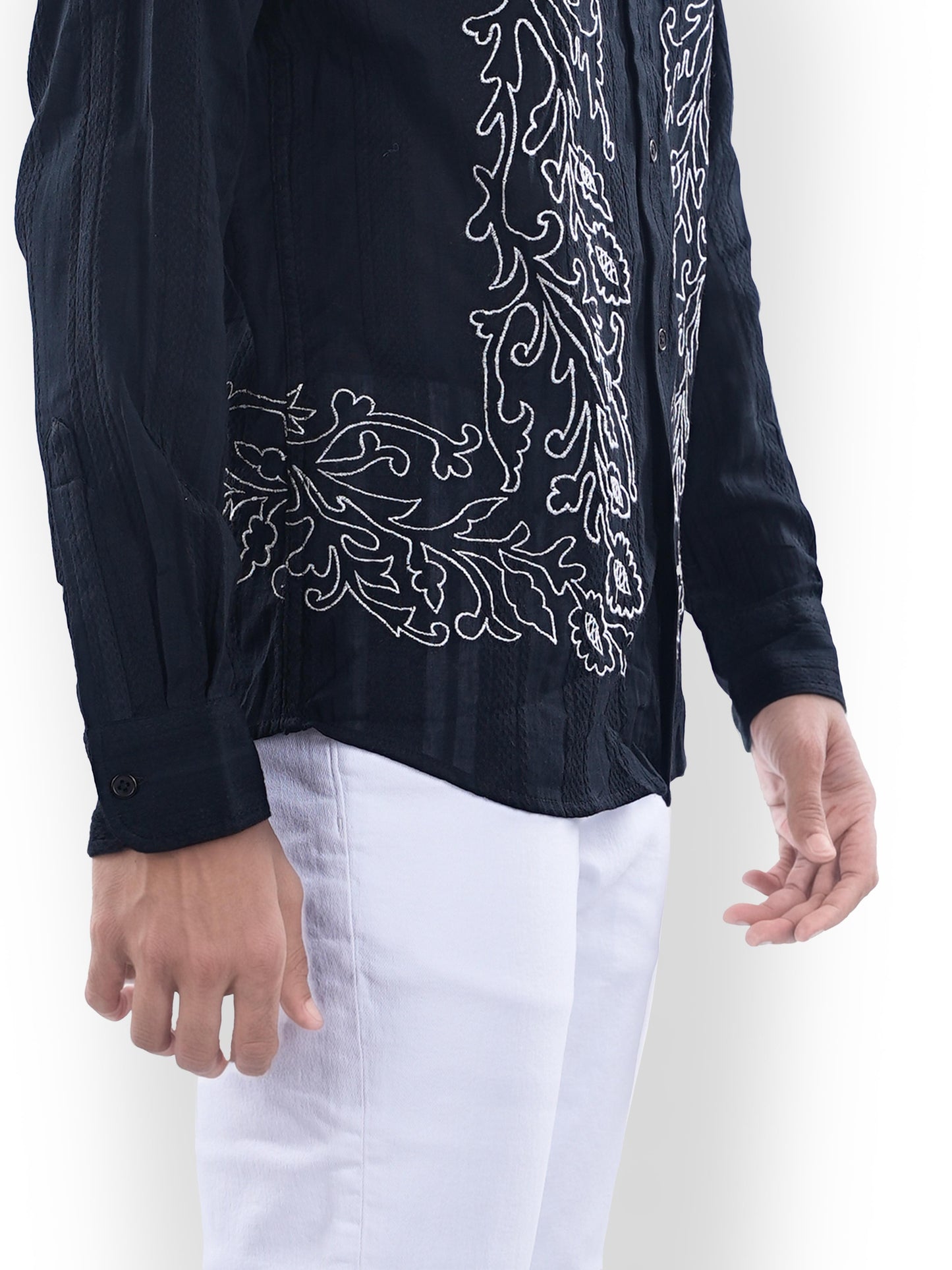 Black Embroidered Cotton Shirt