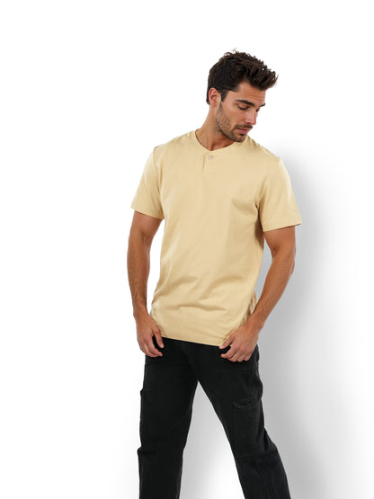 Beige Solid Cotton T-shirt