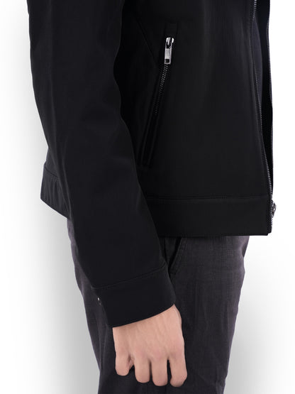 Black Solid Polyester Jacket