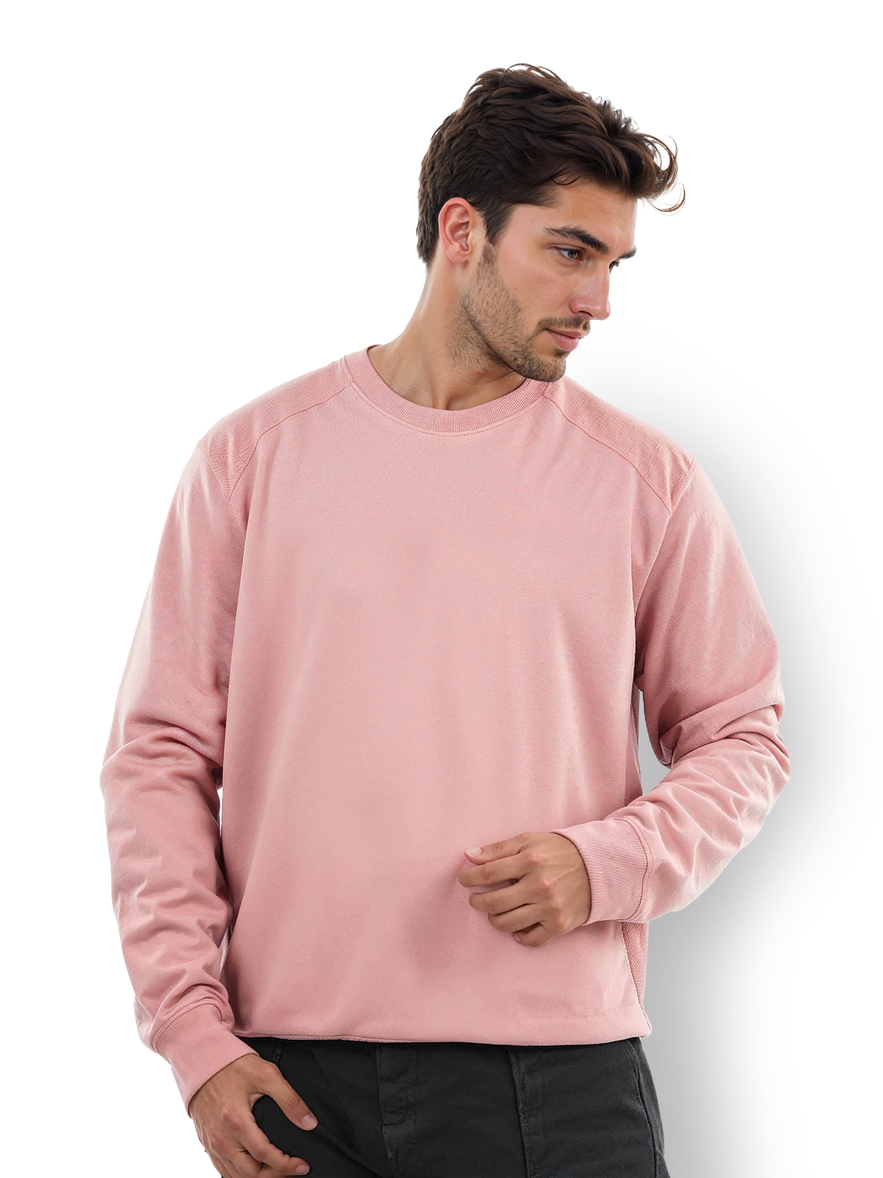 Pink Solid Cotton Sweatshirt