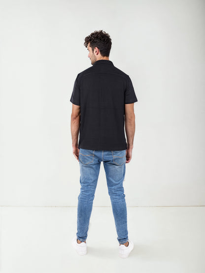 Black Solid Polyester Shirt