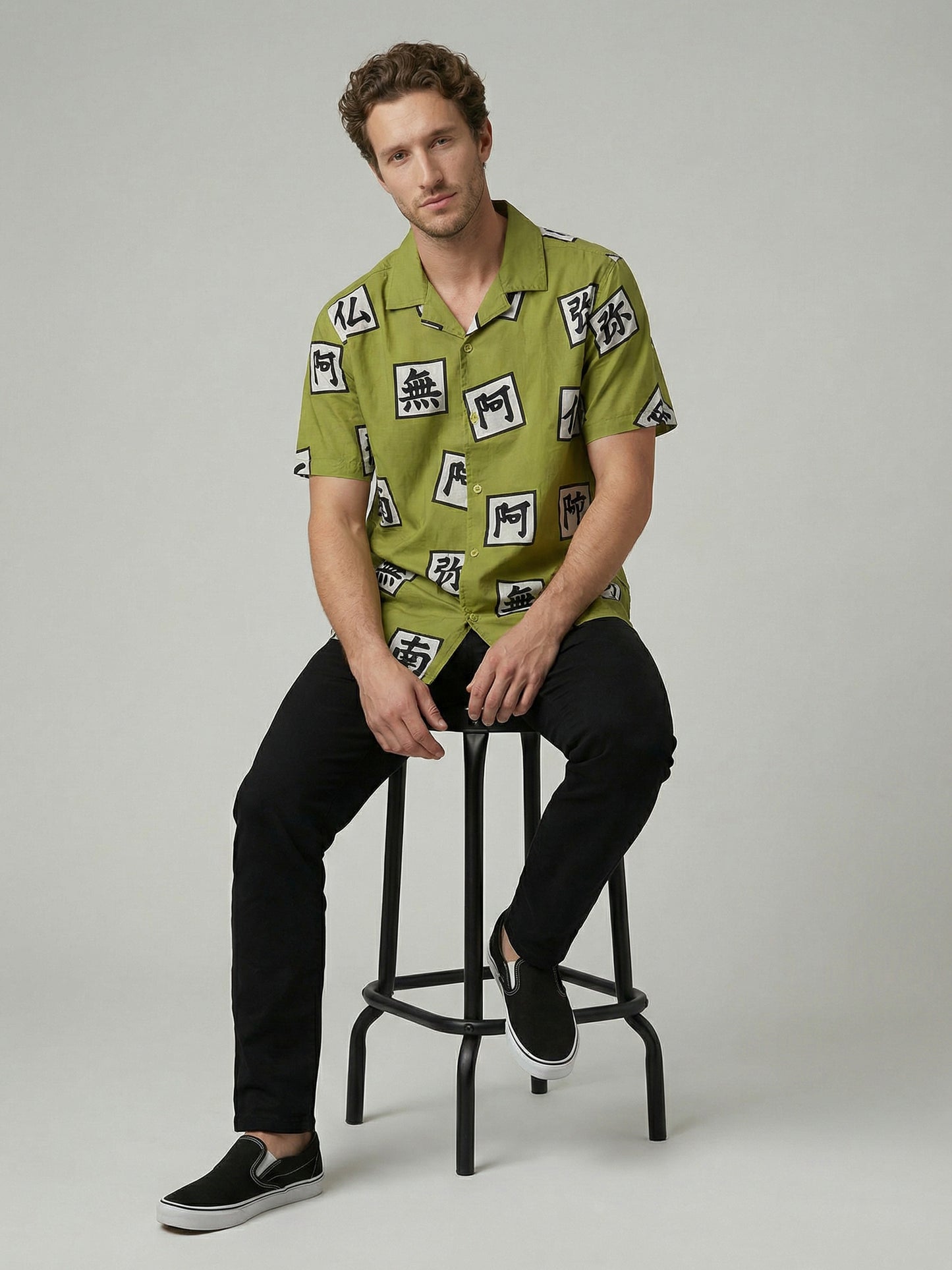 Celio Mens Green Printed Regular Fit Cotton Shirts