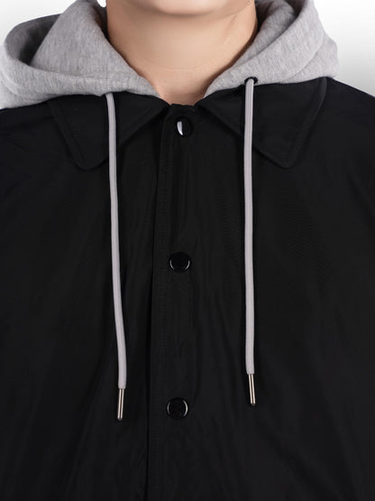 Black Solid Polyester Jacket