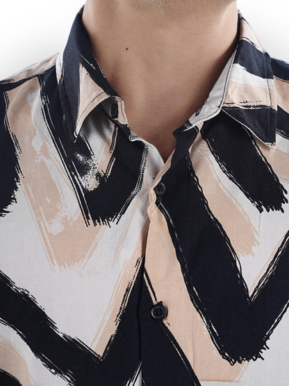 Beige Printed Viscose Shirt