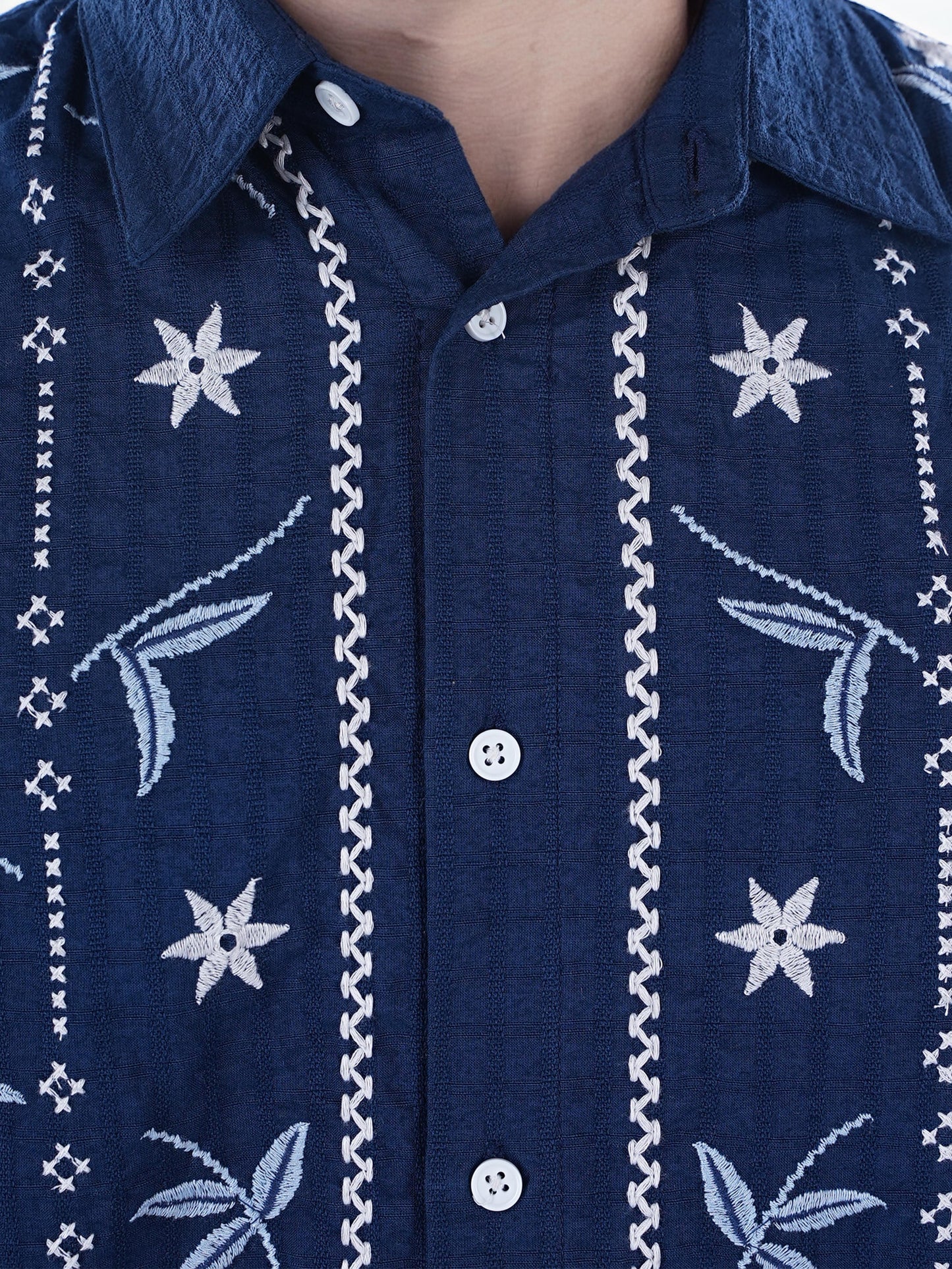 Blue Embroidered Cotton Shirt