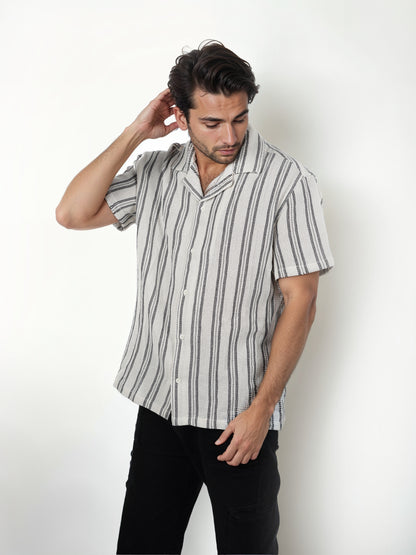 Beige Striped Cotton Shirt