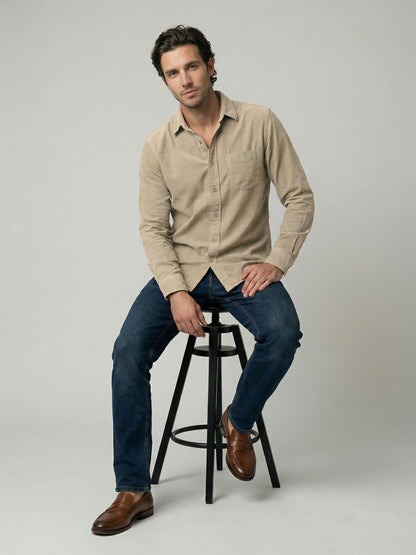 Celio Mens Beige Corduroy Regular Fit Cotton Shirts