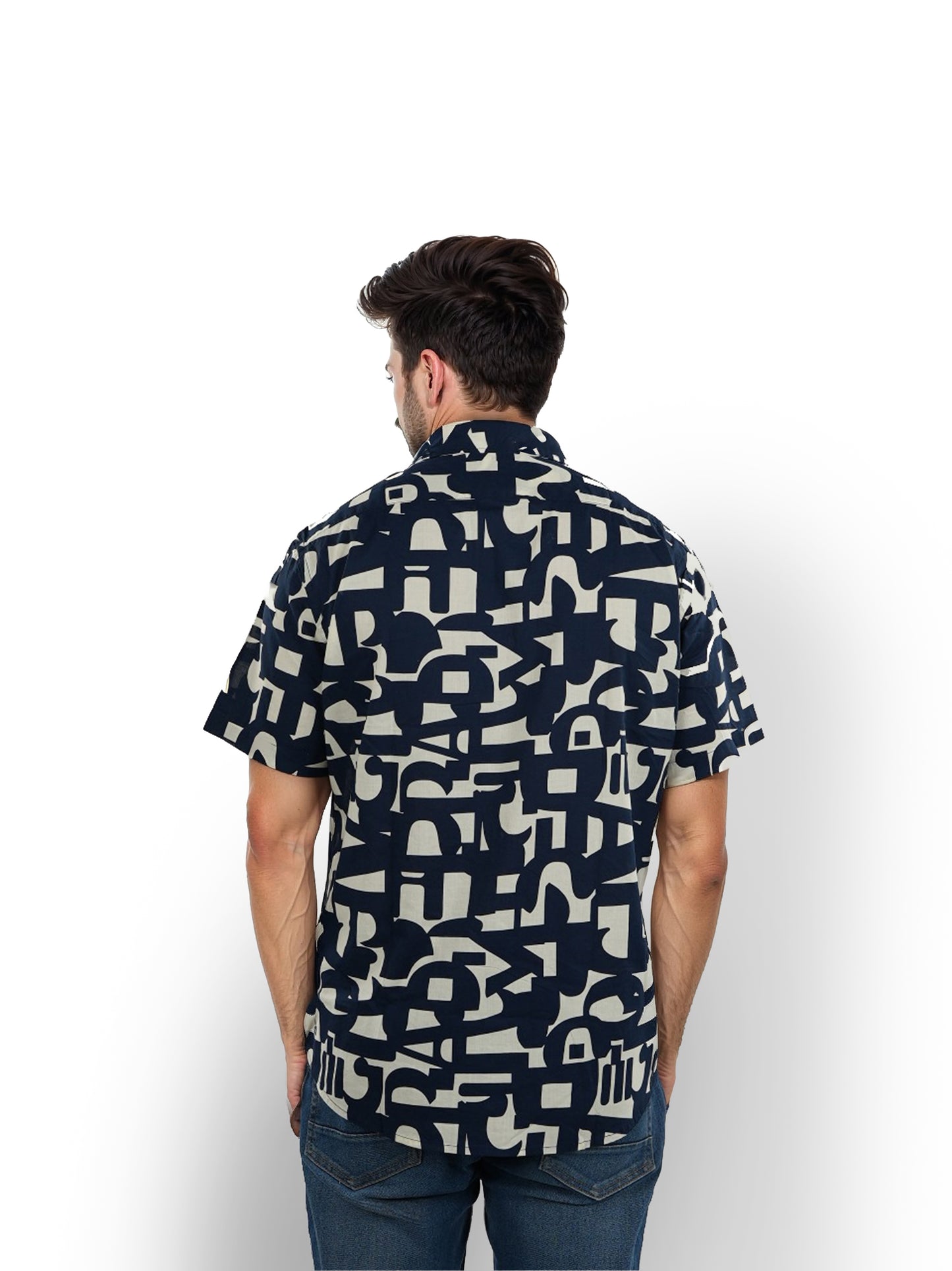 Navy Blue Printed Cotton Shirt