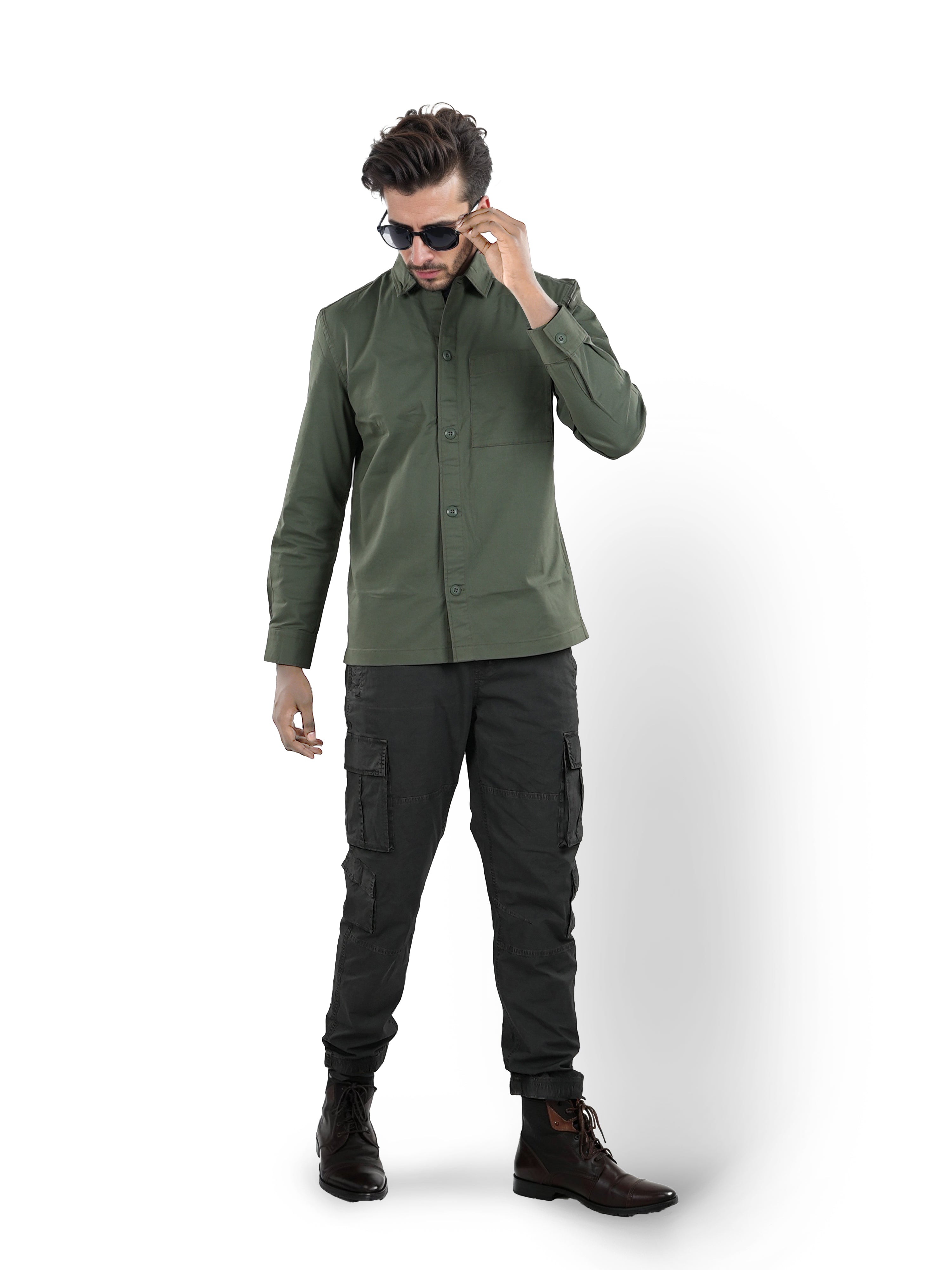 Green Solid Cotton Shirt