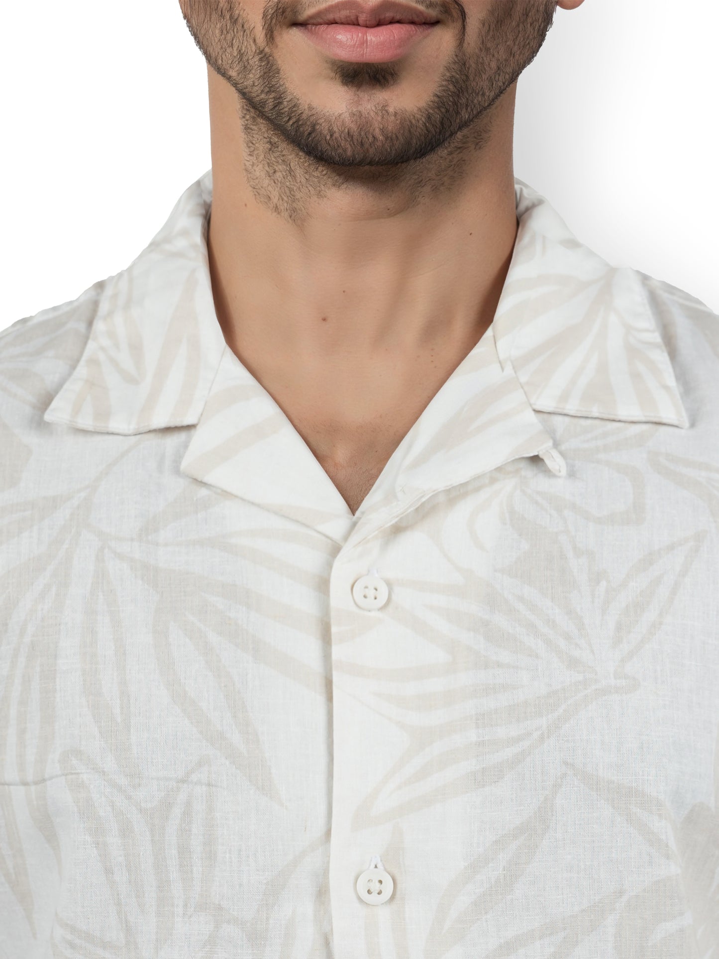 Beige Printed Linen Shirt