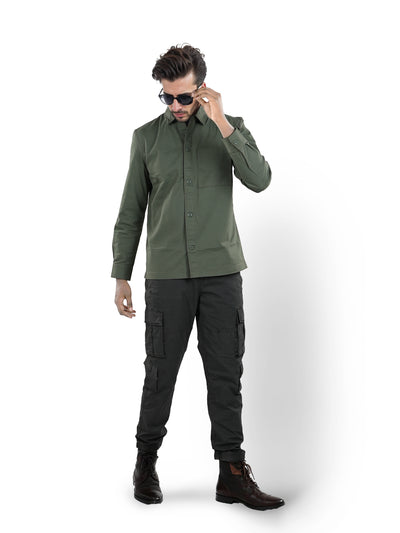 Celio* Solid Regular Fit Cotton Green Shirt