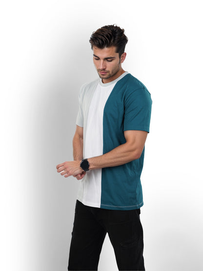 Green Colourblock Cotton T-shirt