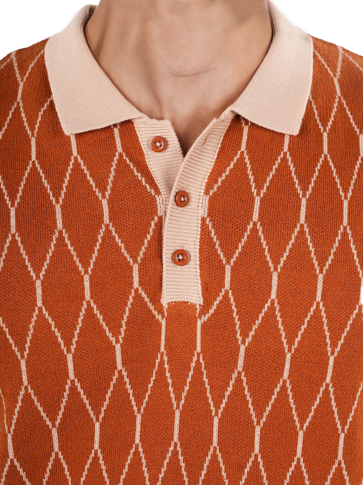 Brown Printed Cotton Polo