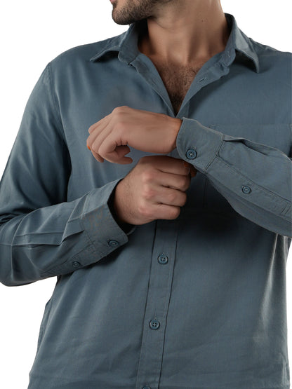 Blue Solid Cotton Shirt