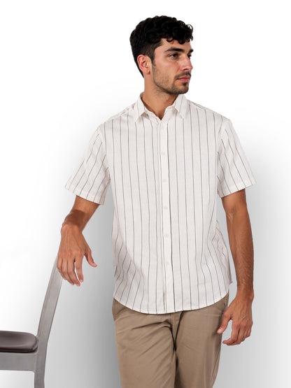 Black Striped Cotton-Linen-Blend Shirt