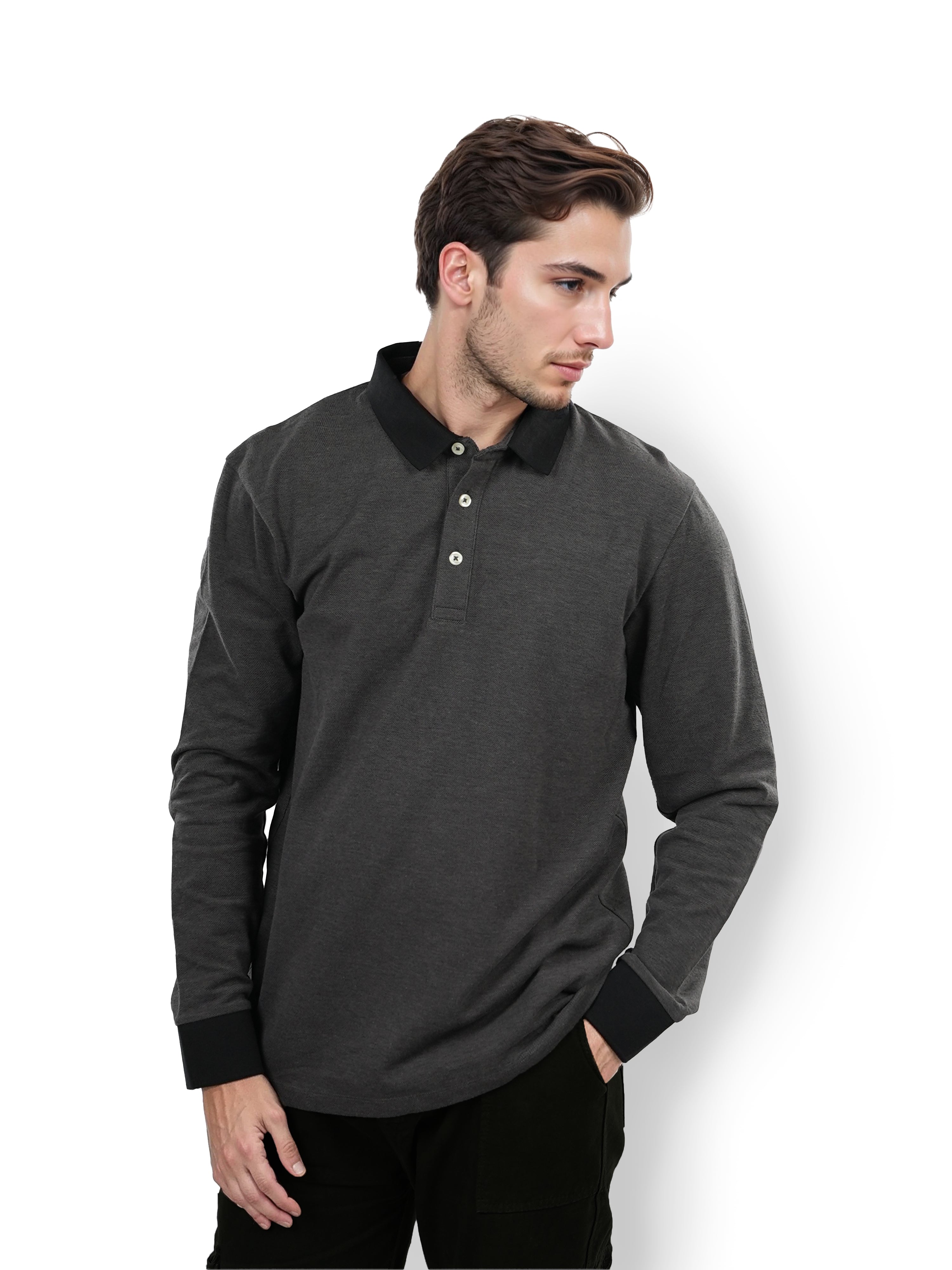 Grey Solid Cotton Polo