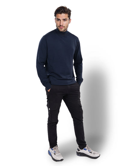 Navy Blue Solid Viscose Sweater