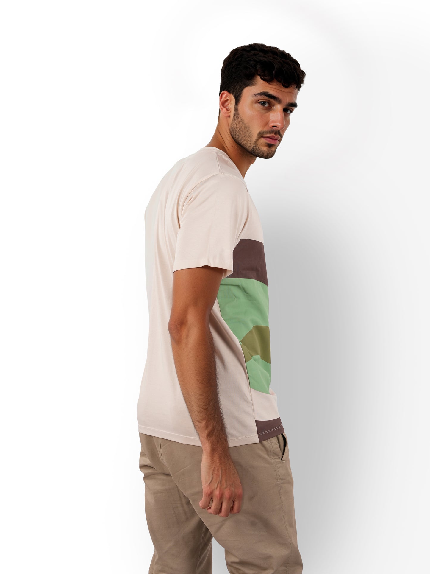 Beige Colourblock Cotton T-shirt