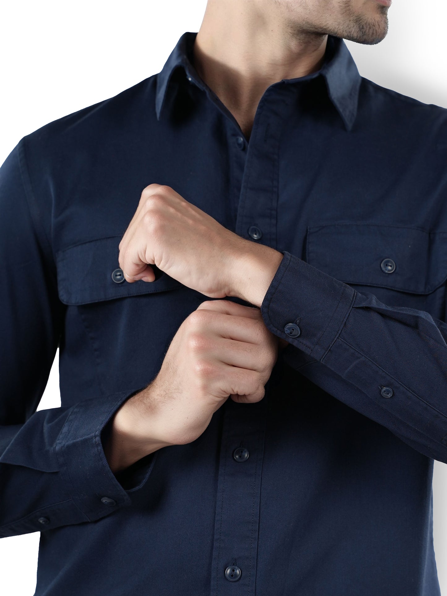 Navy Blue Solid Cotton Shirt