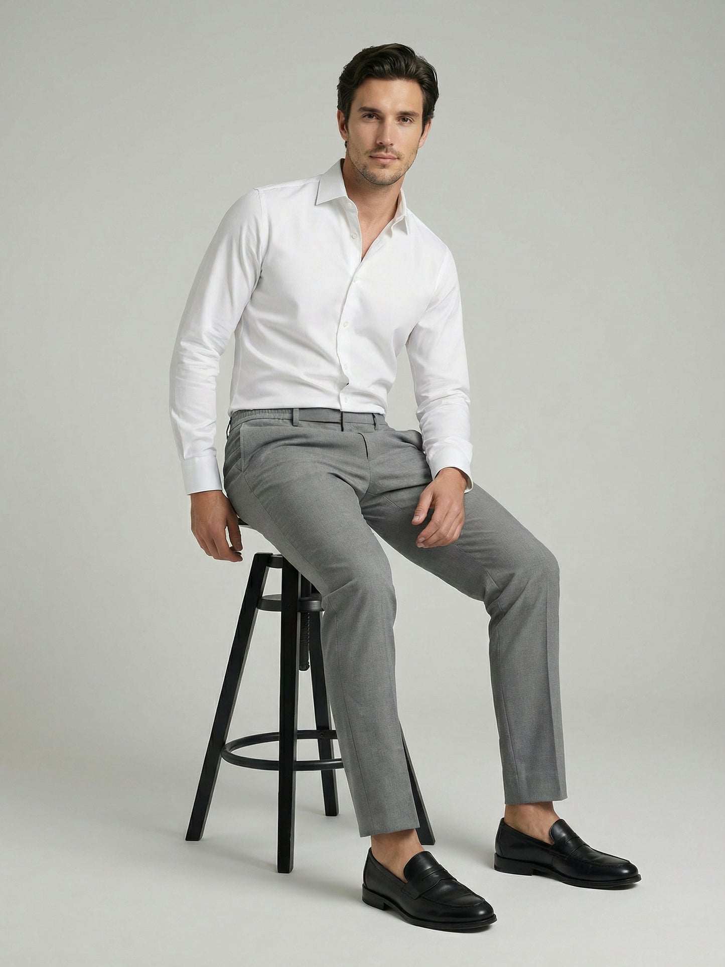 Celio Mens Grey Solid 24H Fit Polyester Casual Trouser
