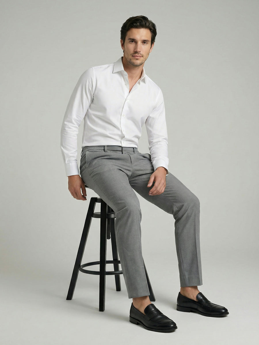 Celio Mens Grey Solid 24H Fit Polyester Casual Trouser
