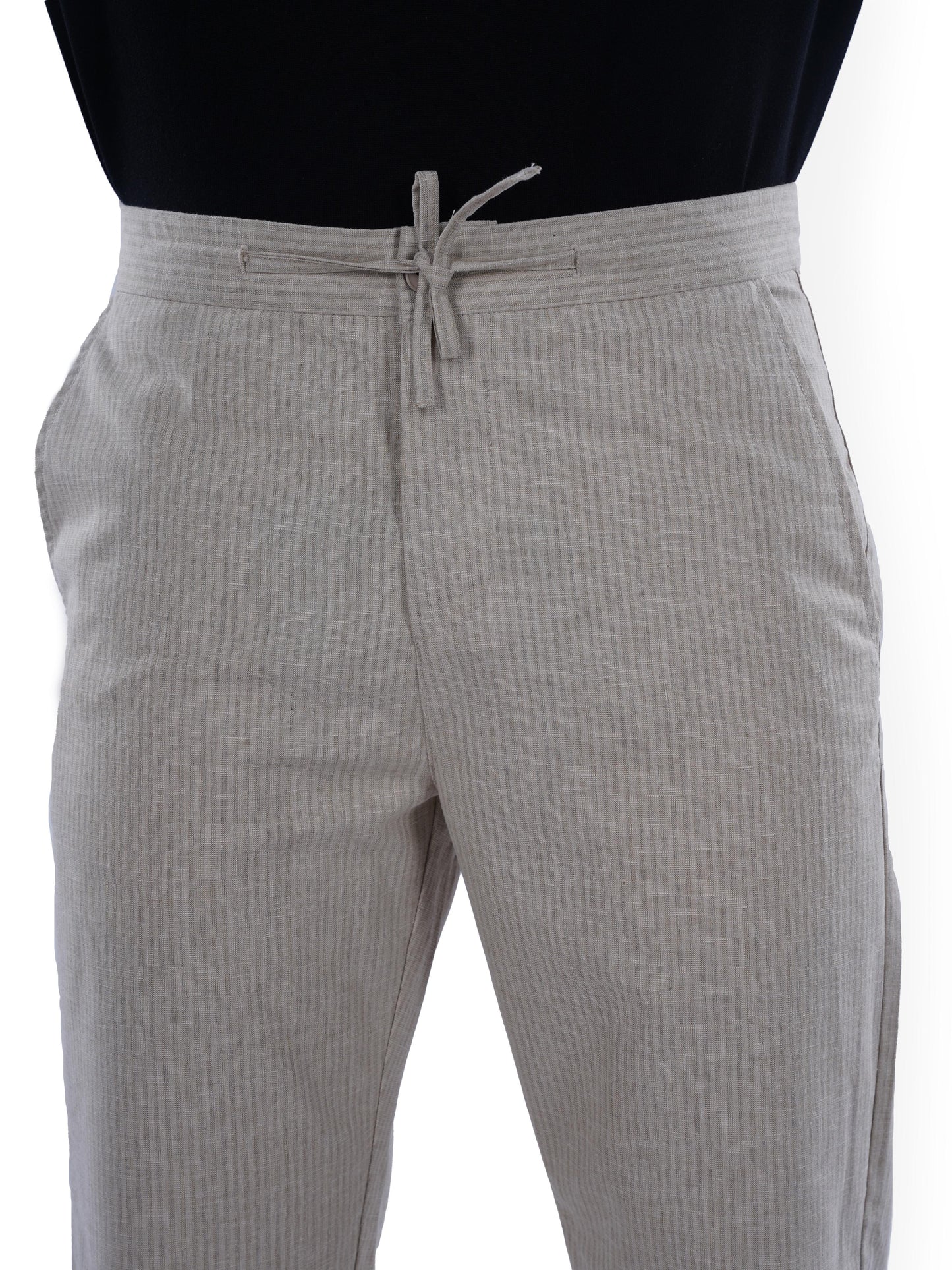 Beige Slim Fit Linen Pants