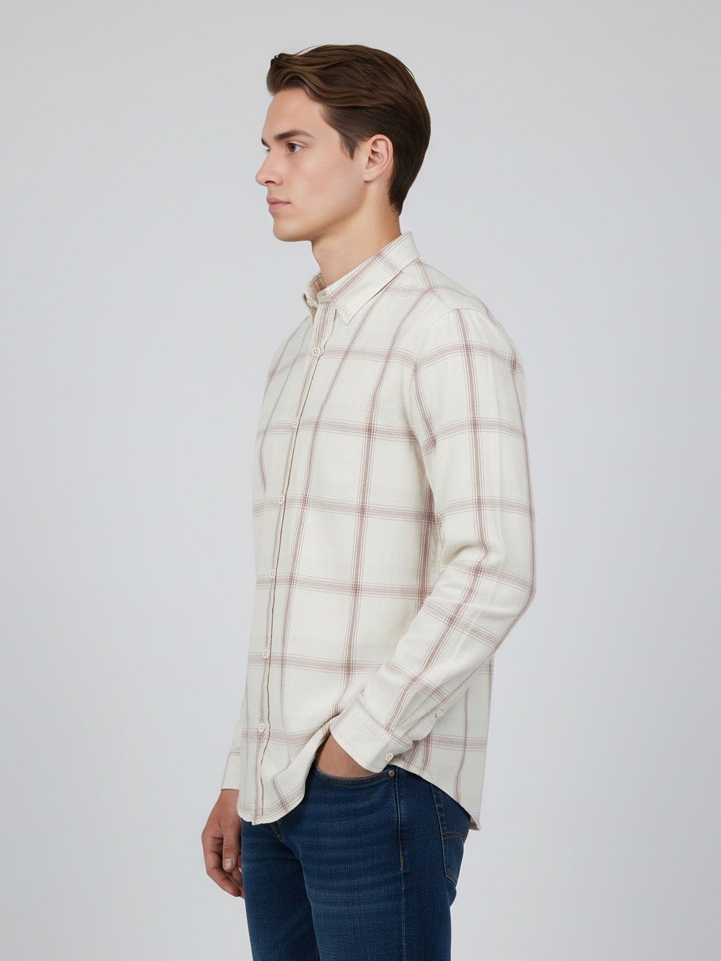Celio* Men Beige Checked Regular Fit Cotton Shirts
