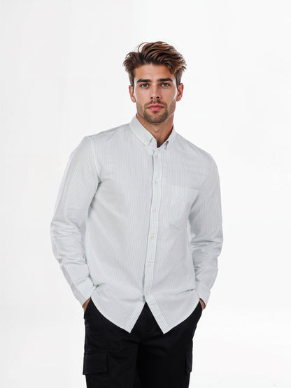 Celio* Striped Regular Fit Cotton Green Shirt