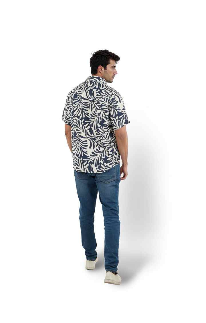 Celio* Printed Regular Fit Viscose Navy Blue Shirt