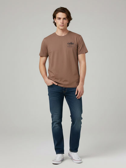 Celio* Men Brown Printed Regular Fit Cotton T-Shirts