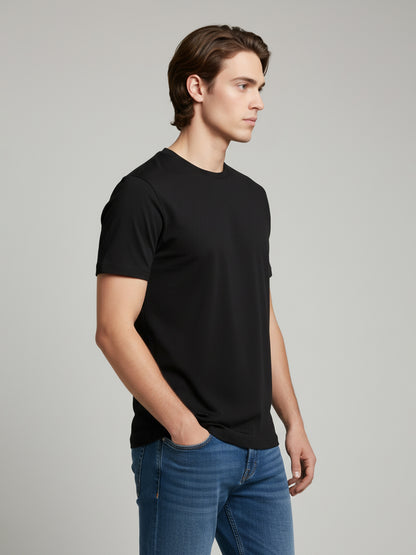 Celio* Men Black Solid Slim Fit Cotton T-Shirts