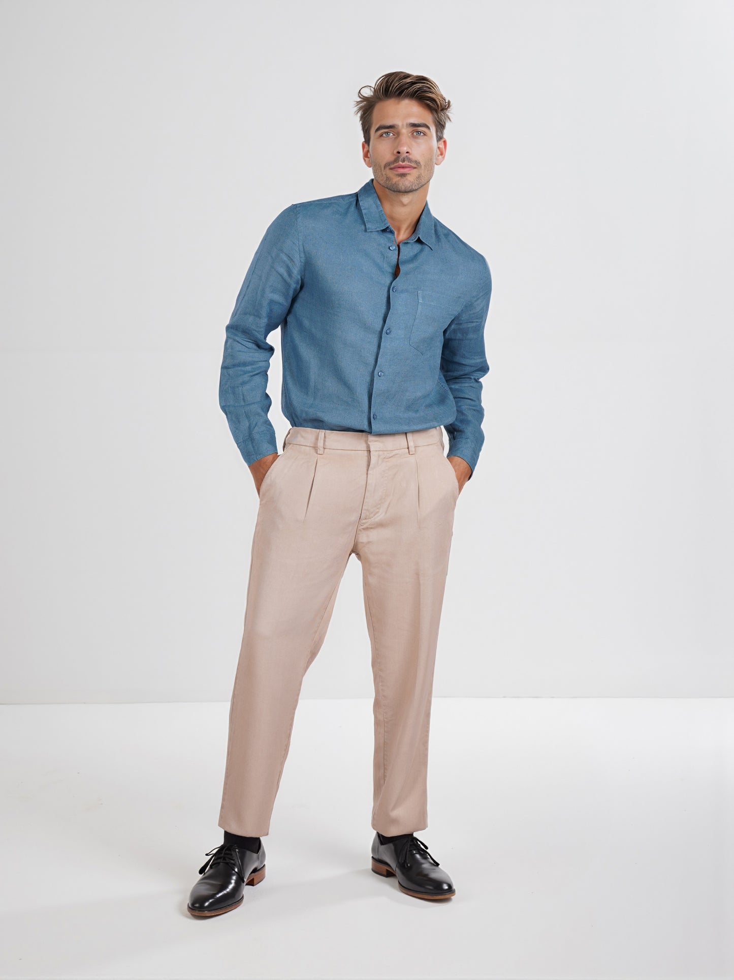 Celio* Men Beige Straight Fit Viscose Rayon Tencel Trouser