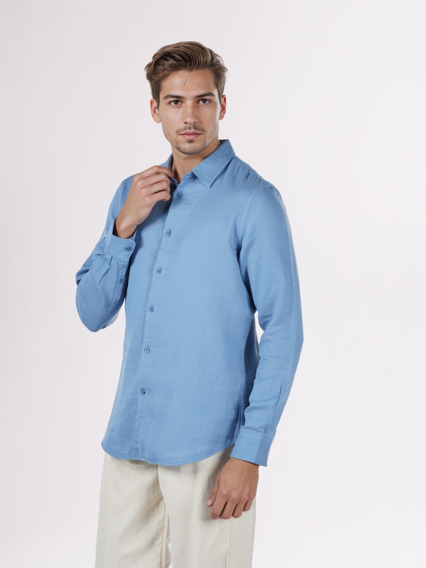 Celio* Men Blue Solid Regular Fit Cotton Shirts