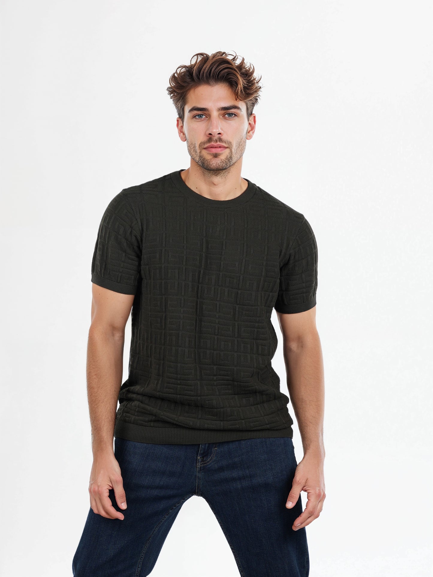 Celio* Solid Regular Fit Cotton Olive T-Shirts