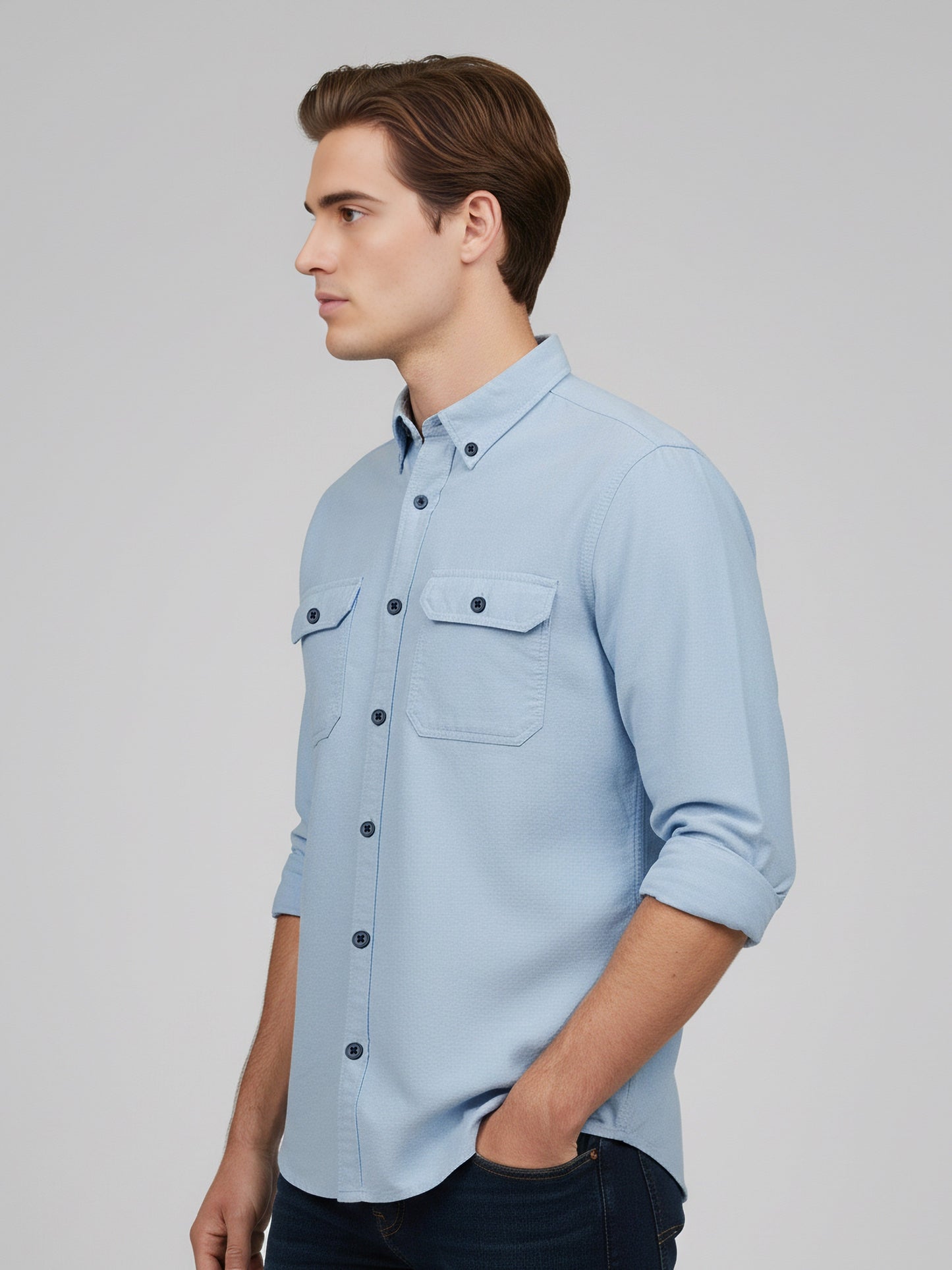 Celio* Men Blue Solid Regular Fit Cotton Shirts