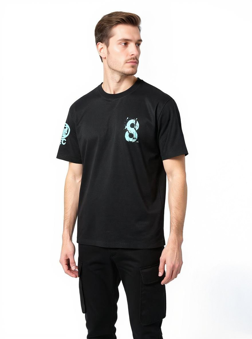 Celio* Oversized Cotton Men Black Printed T-Shirt