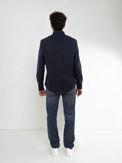 Navy Blue Solid Cotton Shirt