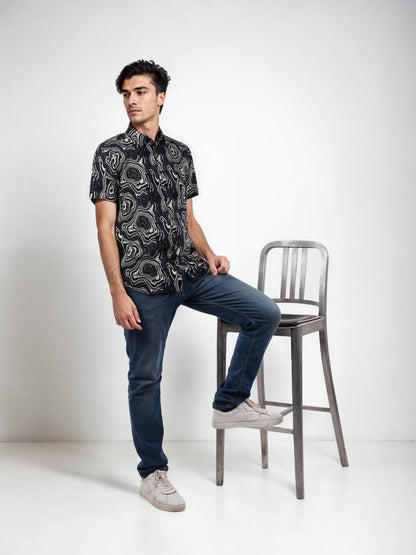 Black Printed Viscose Shirt