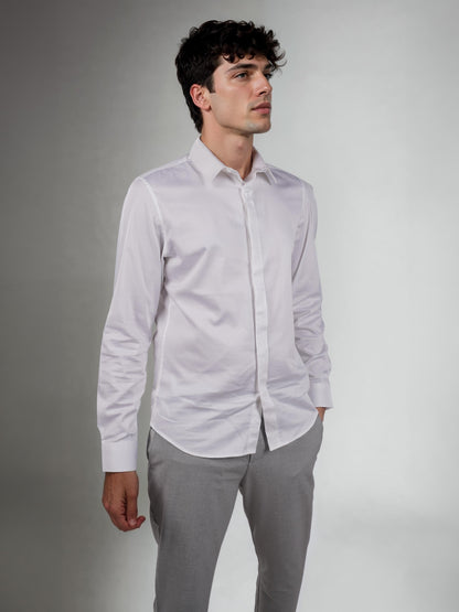 White Solid Cotton Formal Shirt