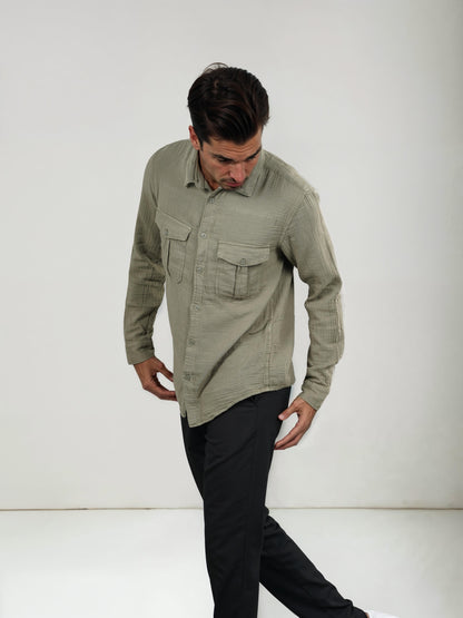 Green Solid Cotton Shirt