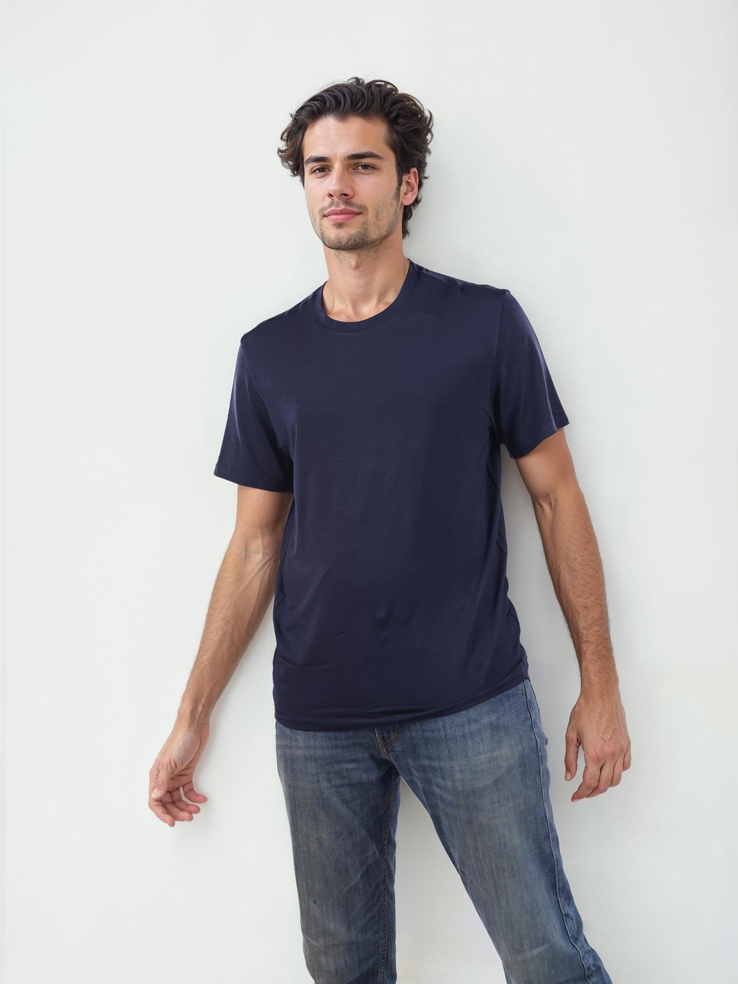 Navy Blue Solid Cotton T-shirt