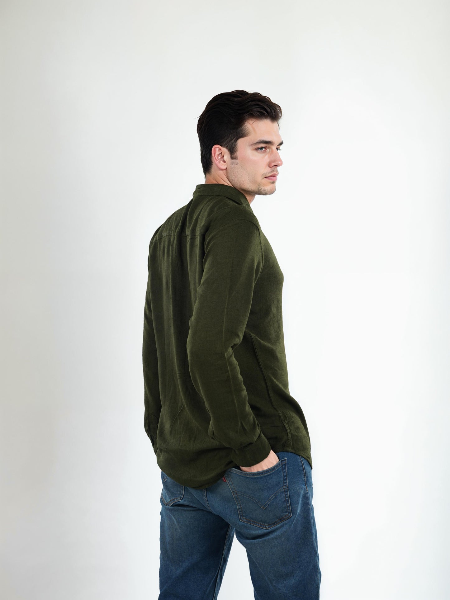 Green Solid Linen Shirt