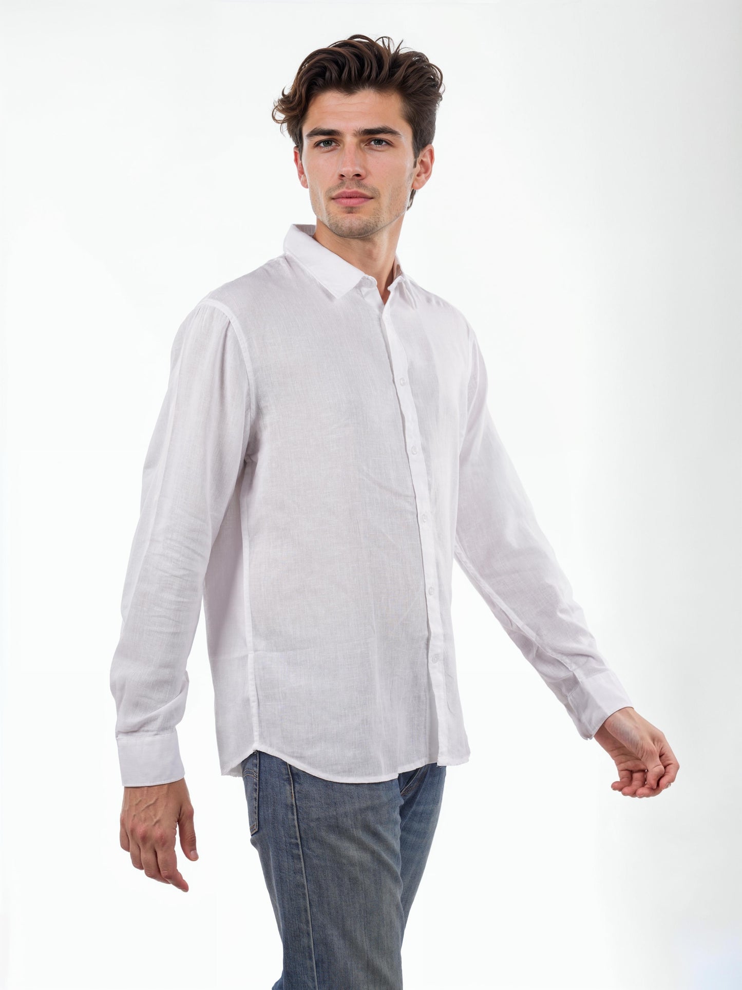 White Solid Linen Shirt