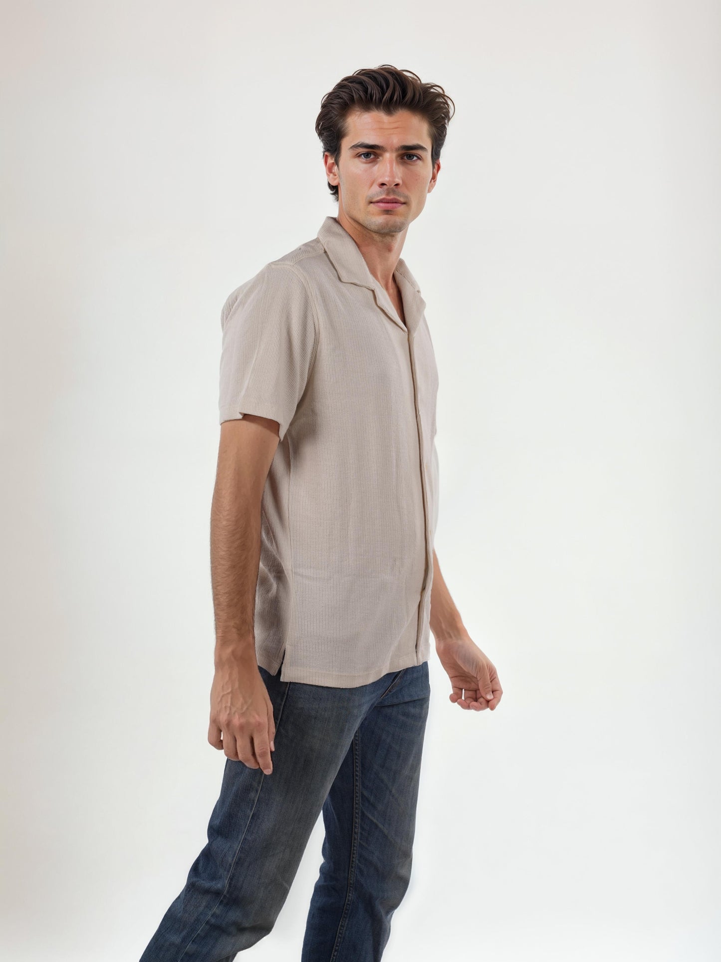 Beige Solid Cotton Shirt