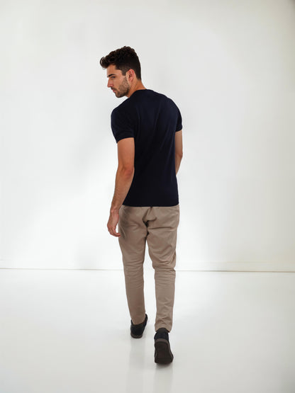 Navy Blue Colourblock Cotton T-shirt