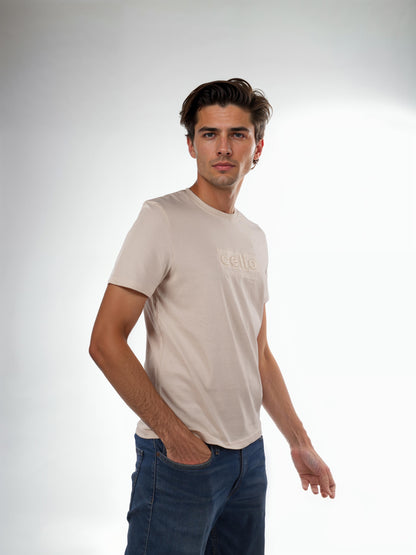 Beige Solid Cotton T-shirt